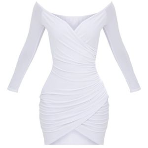 PrettyLittleThing Shape White Ruched Bardot Bodyco